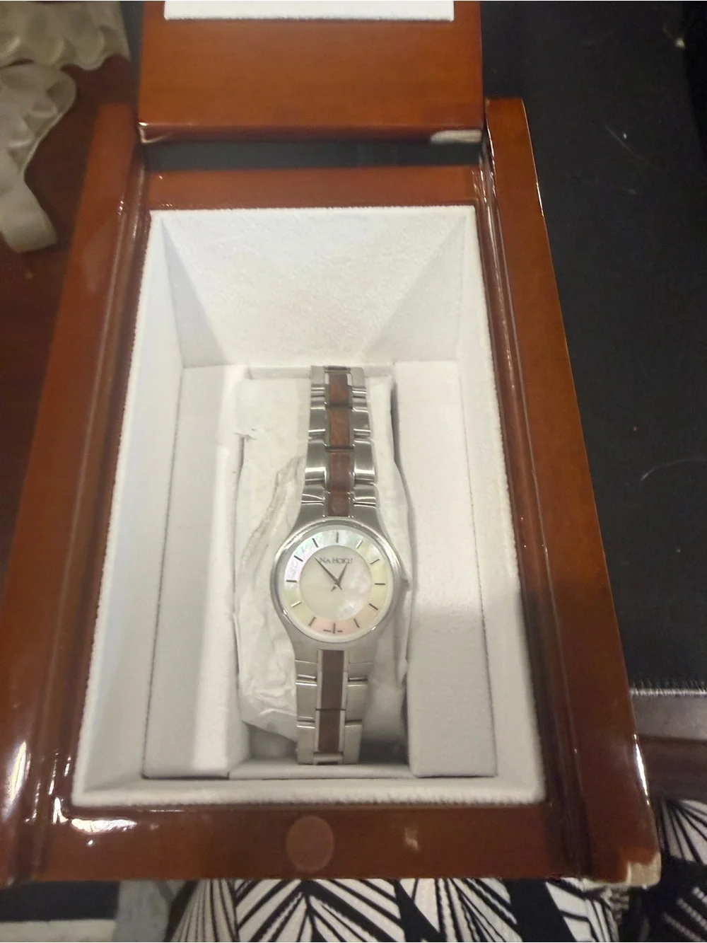 Na Hoku Silver and Brown Stainless Steel Watch with Mother-of-Pearl Dial